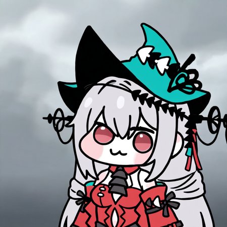 doro,chibi,
1girl,solo,skadi the corrupting heart \(arknights\),arknights,long hair,bangs,very long hair,breasts,red eyes,hair between eyes,hat,white hair,medium breasts,aqua headwear,grey hair,ribbon,cloudy,
<lora:doro_head_noob-4:1>,