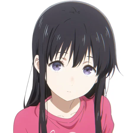 <lora:CUeno:1>
absurdres, high quality, masterpiece, very awa, anime screencap, 8k, absurd res
1girl, cueno, long hair, black hair, purple eyes,  detailed face,
portrait, expressionless,   pink t-shirt, looking at viewer, white background,   from above,   head tilt,