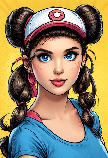 pop art rosa (pokemon), hair bun, blue eyes, twintails, visor cap, workshop, comic illustration, perfecteyes, mobe-90c0m, high quality, absurdres, 4k, <lora:RetFutCom-V1:0.90>, <lora:Rosa_XL:0.90>, <lora:PerfectEyesXL:1>, <lora:add-detail-xl:1>,