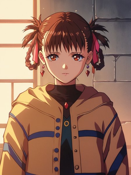 score_9, score_8_up, score_7_up, volumetric lighting,
 sawa, 
brown hair, jewelry, jacket, braid, hair rings
<lora:akite_pony_v1_mx:0.9>