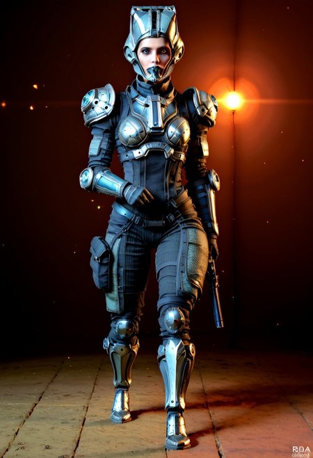 badass Grineer, grineer lancer, teal grineer,  Wearing mask, mask on, grineer mask, grineer mask on, yellow eyes,  1boy, grineer lancer outfit, wearing grineer mask, holding gun, grineer gun, grakata, holding grakata, 
(Grineer mask), , (dark shot:1.17), ((epic)) realistic, faded, , art, (hdr:1.5), (muted colors:1.2), hyperdetailed, (artstation:1.5), cinematic, warm lights, dramatic light, (intricate details:1.1), complex background, (rutkowski:0.8),((full body:1.9)), by Blizzard entertainment, big armor, l, wearing corpus helmet, low light, facing camera, lot of details, detailed armor, half side portrait, on corpus tileset, (night time),