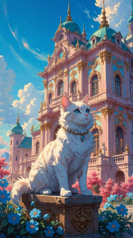 ethereal fantasy concept art of  anime artwork Baroque, "A realistic painting of The Cat and its Rococo Palace in the sky with blue flowers and clouds, in the style of Krenz Cushart, Moebius, and Muchain, Prismatic, Rococo, Pearlescent, reflective, shimmering, highly detailed, masterpiece, dreamy, concept art, Cinema lighting, 8k, trending on artstation", masterpiece, best quality, very very very very aesthetic,absurdres,
<lora:Wild_Anime_2025:0.7>,
<lora:Poster_XL:0.15>
<lora:extremely_detailed:0.7> extremely detailed ,
<lora:aidmaImageUpgraderSDXL-v0.3:0.5> aidmaImageUpgrader,
<lora:add-detail-xl:0.7>,
<lora:HyperdetailedColoredPencilIl:0.15> ArsMJStyle, Colored pencil hyperdetailed realism,
<lora:ppw_v7_animv4_1_r2:0.3>,, dramatic, exuberant, grandeur, baroque art, anime art style, anime digital art, expressive anime art, dynamic composition, anime style, vibrant, studio anime, highly detailed, anime style, key visual, vibrant, studio anime,  highly detailed, magnificent, celestial, ethereal, painterly, epic, majestic, magical, fantasy art, cover art, dreamy