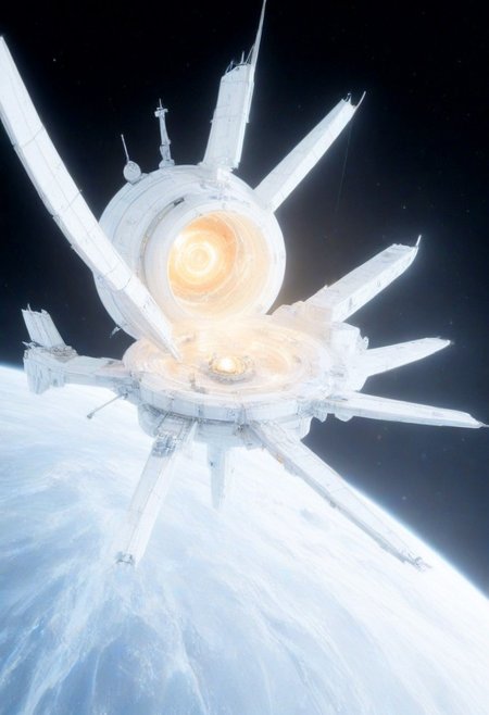 h0rr0rstyl3, CosmicStyle, high-contrast starlight shot, expeditionary scientific cruisers in synchronized orbit around a gas giant, golden illumination from nearby sun reflecting off sensor dishes, modular hull design with telescoping arms, ice-mining drones detached and descending into planetary rings, detailed scientific payload containers, warm cockpit glow visible through reinforced glass domes, ultradetailed ship schematics, smooth white and silver color scheme, exploratory symbols painted on wings, serenity meets cutting-edge exploration, peaceful future-tech vision, contemplative sci-fi scene, vast sense of scale