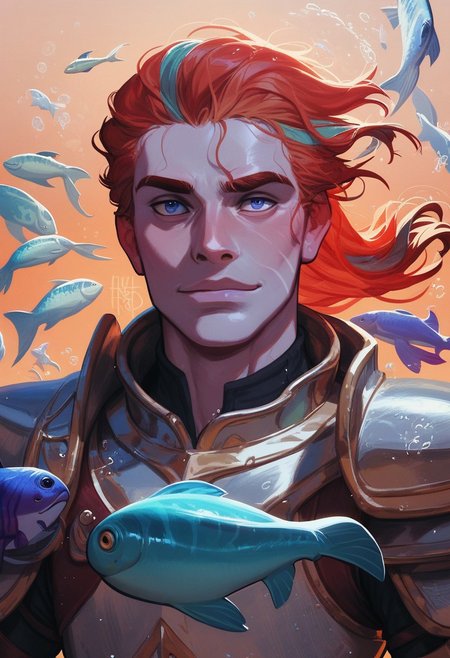 score_9, score_8_up, score_8, score_7_up, score_7, score_6_up, score_6, score_5_up, Score_5,  fish, koi fish, fish monster:1.3), (realistic fish, fish), bulging eyes, fish eyes, fish mouth, fins, Atlantean armor, vox machine style, 1boy, male focus, solo, portrait, underwater background, under water shimmering light, fantasy, (dynamic lighting:1.1)
((masterpiece))