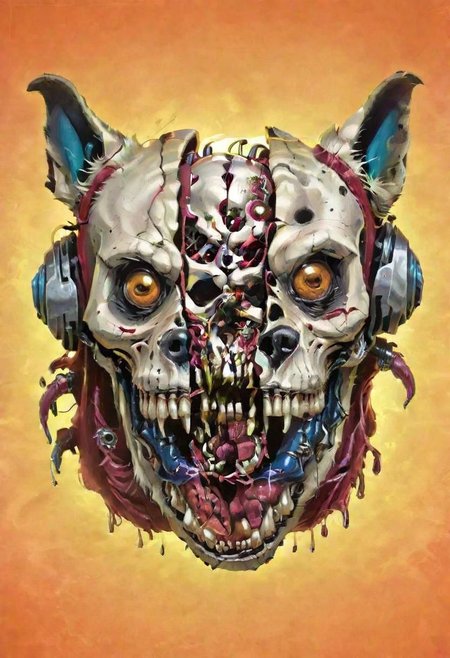 split head, cybermutant, skull inside crazy dog head