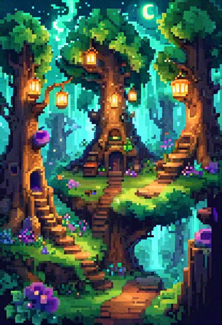pixel-art, Reference_sheet, sprite_sheet, props, fornitures, game_assets, digital_art, ilustration, watercolor_(medium), houtline, wide_angle, hd, 4k, 1tree, 1spirit, 1ghost, cute_ghost, ancient_tree, purples_lights, aqua_lights, (a magical tree),  hilltop, poplar, fireflies, carnival, (decoration), pennants, (flags), torches, pennants,  radiant_yellowstone, gemstones, everyone, multiples_creatures, creatures, intrincate_tree, struggle_tree, halloween_theme, horror_(theme), curve_tree, white background, (high_angle_view), (top-down_view)
