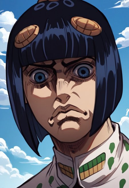 score_9, score_8_up, score_7_up, score_6_up, male, solo, YelenaFacePrdy, shaded face, closed mouth, outdoors, italy, clouds, close up,  looking at viewer, brunojojo, bruno_suit,
