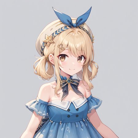 score_9, score_8_up, score_7_up, simple background, looking at viewer, light smile,
1girl, nikki set2, blonde hair, brown eyes, hat, hair ornament, dress, bare shoulders, 
 <lora:nikki_set2_pony_v1:1>