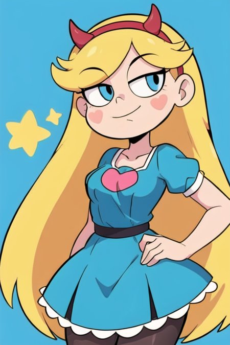 <lora:starButterflyLora_oldVers:0.6>
masterpiece, highquality, 1girl,red_fake_horn,hairband, aqua_dress, blonde_hair, blue_eyes, heart, long_hair, star_\(symbol\),pantyhose, ray tracing reflections, perfect faces, fine details, high textures, ultra hyper sharp, insanely detailed and intricate, super detailed, hdr ultra high quality, high detail, 4k