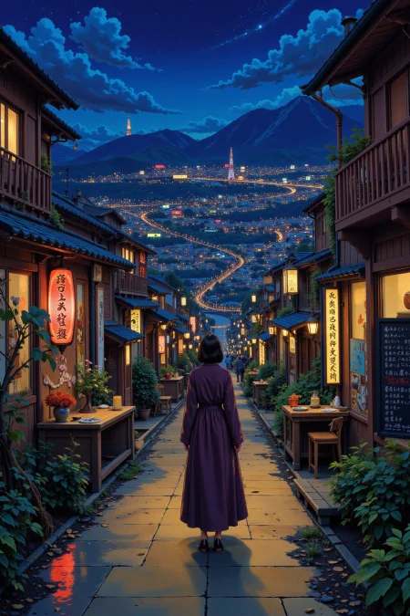 izakaya beautiful  landscape, evening, woman, very intricate, very detailed, sharp, bright, colorful, <lora:Hand v2:0.5> <lora:Anti-Blur:1><lora:Insane Detail Slider:0.25>  <lora:flux.1_lora_flyway_Epic-detail_v2:0.3> <lora:fluxenhancer:0.25> <lora:Anime_style:0.7> anime style