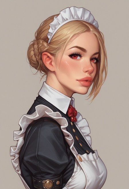 from front, (((side view))), 1girl, illustration, comic style, looking at viewer, highly detailed,
RosieTJ, 1girl, robot girl, metal body, red eyes, red buttons, wheels, white maid cap, white collar, white cuffs, white hip apron, black skirt, female
((full-clothed)), 
BREAK 
dynamic pose <lora:Cherry-Gig:0.55> ((((full-clothed)))), 
BREAK
((rest room background))) score_9, score_8_up, score_7_up, score_6_up, source_cartoon, rating_explicit, Expressiveh, (((((upper body))))), dynamic pose