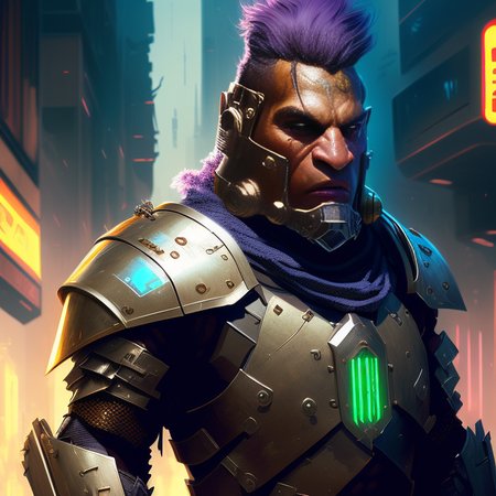 ((facing camera)), splash art (full body shot:0.8), (extremely detailed 8k wallpaper), digital painting depicting a attractive ((well groomed)) (((30 year old))) English (Orc:1.25) male Elite Soldier wearing (futuristic riot gear and helmet:1.5) in a (dark neon cyberpunk street), (natural skin color:1.5), cybernetic eyes, posed character design study, highly detailed, detailed eyes, soft shading, art by (Lucio Parrillo) and kevin lord and midjourney and Greg Rutkowski, abstract