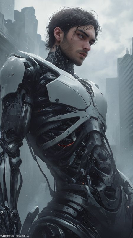 1boy, (Australian), (handsome:1.5), (Masculine:1.5), (stubble), facial hair, 
masterpiece, 4k, CPNK09, , 3/4 view, (from below:0.8), (upper body:1.0), handsome man, detailed face, bio-mechanical white suit, volumetric lighting, dramatic light, breathtaking sci-fi, background, ((seductive and elegant pose:1.5)), high quality, high resolution, outdoors, by tsutomu nihei, <lora:Cyberpunk09:0.6>
 <lora:gender_slider_v1:-3>