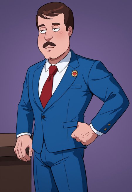 safe_pos, score_9, score_8_up, score_7_up, source_anime, rating_nsfw, ultra hd, absurdres, solo, masterpiece, best quality, best aesthetic, Expressiveh, wolfconf, burankoprn!,

Tom Tucker, Brunette hair, Moustache, middle aged, butt chin, Male, blue Suit, Red necktie, news broaadcast