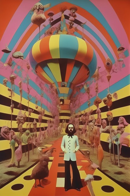 <lora:Alejandro Jodorowsky Style:1>Alejandro Jodorowsky Style - surrealist psychedelic Norwegian 1971 game show in the style of acid Jodorowsky