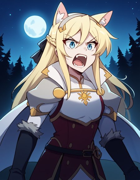 score_9, score_8_up, score_7_up, source_anime, <lora:hildegard-minas-lestia-s2-ponyxl-lora-nochekaiser:1>, hildegard minas lestia, long hair, blue eyes, blonde hair, braid, french braid,, <lora:werewolf-ponyxl-lora-nochekaiser:1>, werewolf, furry, fangs, animal ears, gloves, angry, teeth, animal ear fluff,, forest, night, moon, open mouth, , dutch angle, cowboy shot