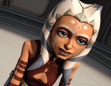 score_9, score_8_up, score_7_up, source_anime, <lora:clonewars-ahsoka-tano-ponyxl-lora-nochekaiser:1>, ahsoka tano, long hair, blue eyes, lips, colored skin, facial mark, tentacle hair, alien, orange skin, 3d, realistic,, gloves, bare shoulders, belt, sword, fingerless gloves, clothing cutout, tattoo, cleavage cutout,, outdoors, bent over, smile, looking at viewer, solo,, cowboy shot, dutch angle