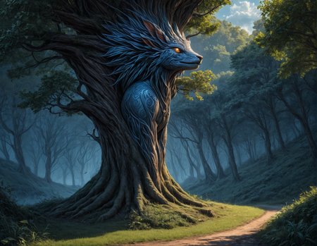 <lora:LoromXL_Druidic_Naturalism_v1:0.8> drudic animal, character art designed by Lois van Baarle and Frank Miller and Beatrix Potter, fantasy art, (druidic naturalism:1.3) , it is Breathtaking, detailed deep blue background, trees, Conceptual Art, cinematic lighting, 4K
