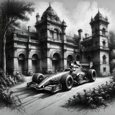 A modern F1 race car surrounded by a Victorian setting <lora:Renaissance_Drawing:1.0>, <lora:EnvyBetterHiresFixXL01:0:hr=1>