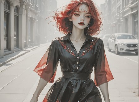 score_9, score_8_up, score_7_up, character in profile, walking, looking at surroundings, 1girl, pale skin, medium breasts, <lora:sm0k3XLP:1>, <lora:goth_clothes:1>, vampire dress, black details, red lining, neon hair color, two tone hair, <lora:setzstyle7:1>, <lora:Niji_mix_style_v2:1>,