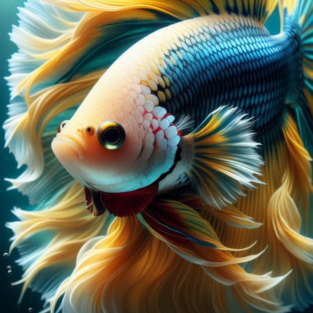 betta fish, multicolor, sharp focus, kinophoto lens, ultra high quality, ultra-thin textures, golden ratio, Ultra-realistic rendering. 32k UHD, HDR,