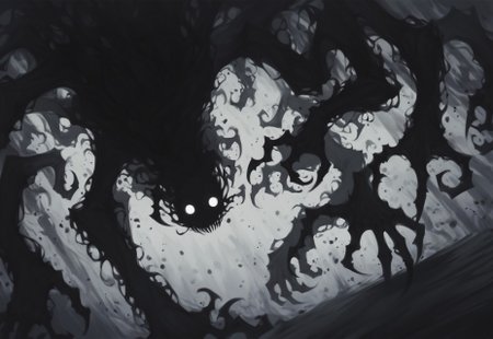 safe_pos, score_9, score_8_up, score_8, shadow creature, multiple limbs, inhuman shape, horror, claws, shrouded in black mist, dark colors, night, abstract, abstract background, particles, many hollow white eyes, no mouth