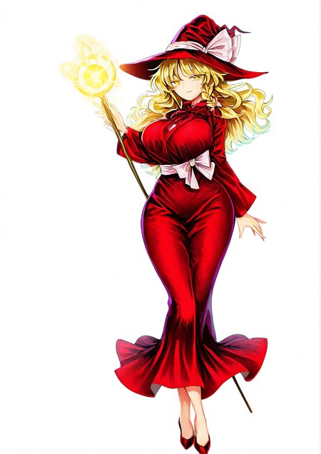 <lora:Soare:1>,1girl, kirisame marisa, kirisame marisa \(pc-98\), huge breasts, wide hips, touhou, touhou (pc-98), blonde hair, full body, harukawa moe (style), hat, long hair, solo, staff, transparent background, witch hat, yellow eyes, 
very awa, masterpiece, best quality, highres, absurdes,amazing quality,very aesthetic,intricate details, <lora:hand 5.5:1>