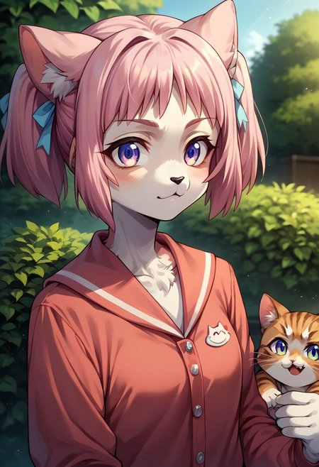 score_9, score_8_up, score_7_up, source_furry, (anthro, furry female, cat),
kiramekimamika, short twintails