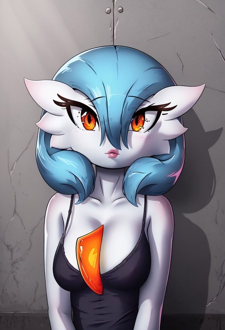 (((gardevoir))), female, anthro, porcelain white skin, rilex lenov artstyle, 1girl, Gardevoir, lips, thin lips, solo, looking at viewer, camisole, upper body, dark, underlightling, masterpiece, best quality, very aesthetic