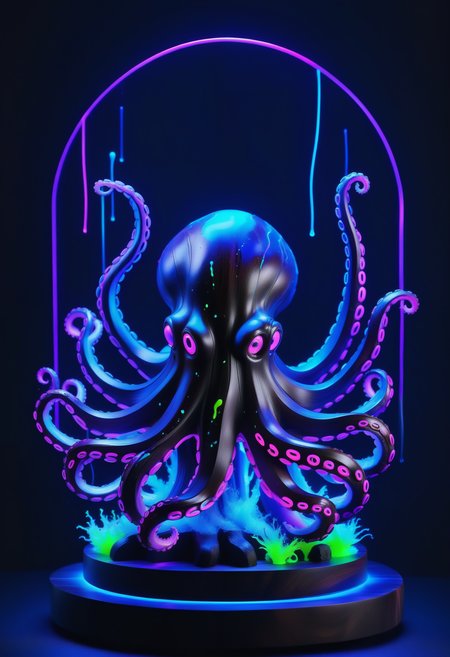 made out of reij-bnysplsh <lora:ebonysplash-000005:1>,roots, (Octopus:1.1) , it is Smart, Spring, Neon Light, 80mm, cyberpunk, dynamic cinematic color, imposing, complimentary colors, delicate, elaborate, beautiful elegant, winning, luxury