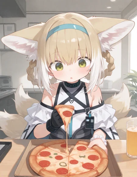 1girl, suzuran (arknights), pizza, put pineapple on pizza, 
(zankuro:0.2), wagashi \(dagashiya\), chen bin, very awa, very aesthetic, masterpiece, best quality, amazing quality, absurdres  <lora:ponyv6_noobV1_2_adamW:0.5> <lora:n_XLNBVP1lokrV6311P:0.2> <lora:748cmXLNBVP1lokrV6311PZ:0.2> <lora:ricotte2:0.2>