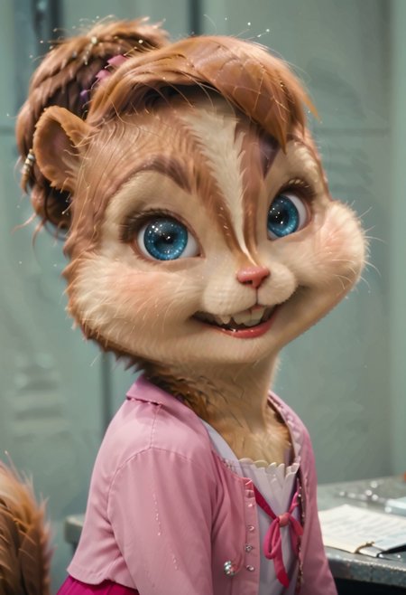 Score_9, score_8_up, score_7_up, source_furry, brittany miller, chipmunk, chipmunk girl, furry female, furry, 3d, render, movie screencap, blue eyes, white background, introduction to the viewer behind,Smug face, pleased with herself, sarcastic, She's up to something, a sly look, looking at the viewer straight in the eyes, expressive and lively look, in a pink skirt, clear and good quality, depth of drawing, <lora:Brittany_Miller__Alvin_and_the_Chipmunks__CG_Movie_version
