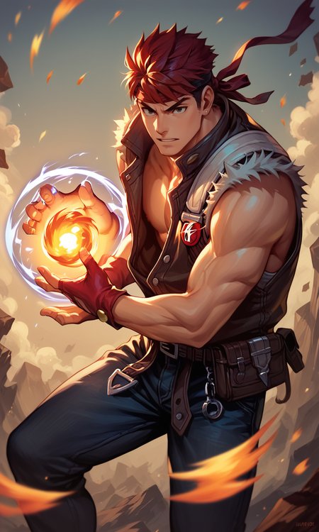score_9_up, score_8_up, score_7_up BREAK,  <lora:Hadouken:1> , Hadouken, (kikoken), fireball, energy ball, shooting fireball, male, ryu