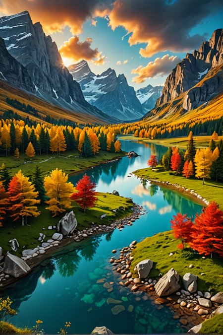 beautiful landscape, nature, 4k, best quality, masterpiece, realistic, incredibly detailed, natural lighting, stunning view, majestic, vibrant colors, vivid, professional photography