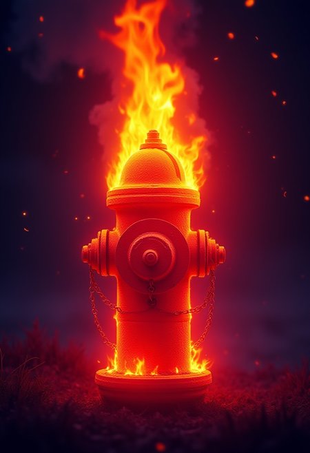 A fire hydrant, completely engulfed in flames, inferno, blazing, concept art, masterpiece, perfect lighting, purple flames, 4k, absurdres,