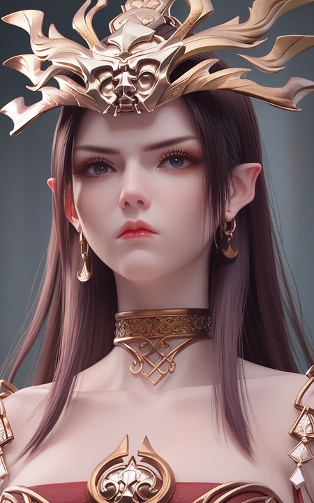 score_9,score_8_up,score_7_up,
<lora:MedusaPonyT:0.9>,Medusa, 1girl, earrings, jewelry, long hair, pointy ears, solo, brown hair, hair ornament, choker, expressionless, closed mouth