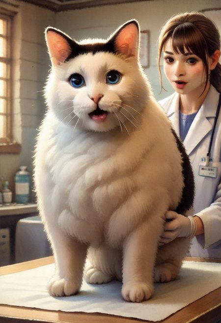 score_9, score_8_up, score_7_up,
zPDXL3,
BREAK 
(huhcat, huhcatmeme),
whiskers, open mouth,
BREAK 
vetcheck,
vetcheck, human, veterinarian, lab coat, rubber gloves, inspection, hands, holding animal, animal focus, 1girl, inspection table,
girls face out of frame,
sitting cat,
extremely detailed , detailed background,
front view,
looking at viewer