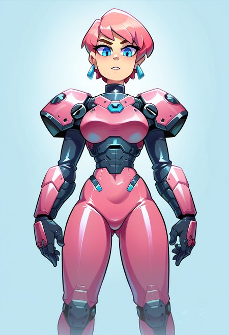 score_9, score_8_up, score_7_up, score_6_up, score_5_up, score_4_up, (sci-fi), young beautiful woman wearing pink mecha armor watching TV, bottom view, beautiful short hair, perfect body, looking at viewer, blue eyes, many details, zPDXL <lora:XL_Mecha_Knights_-_By_HailoKnight_V2:0.8> <lora:xl_more_art-full_v1:0.8> <lora:latex2_pony:0.8> latex, nfltx <lora:detailed_hands:0.8> hand
