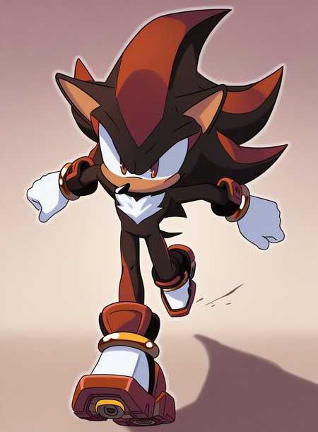 solo, <lora:krack:1> krackstyle, 1boy, male focus,
shadow the hedgehog, black fur, red streaks, red eyes, white gloves, gold bracelet, white footwear, multicolored footwear,
dynamic pose, running, sliding, one leg extended, arms out for balance, looking forward, extremely detailed, highres, masterpiece, best quality