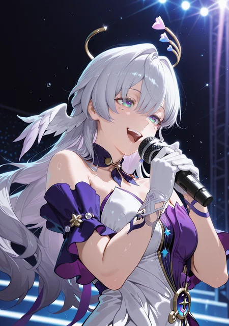 masterpiece,best quality,amazing quality,
1girl,standing,upper body,<lora:tommustyle3:1>,tommustyle,
robin \(honkai: star rail\),holding microphone,singing,standing,smile,