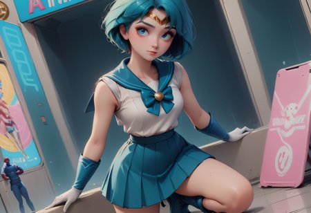 1girl, 1man,  score_9, score_8_up, score_7_up,   
30 year old man, (Spiderman), ((man wearing Spiderman suit)), man standing over kneeling girl, 
20 year old woman, (((petite))), a sexy woman looks up at man, in a video arcade, wearing a cute outfit, sailor senshi uniform, ((pointy blue boots)), (dark blue sailor collar), (big blue bowtie), ((dark blue pleated skirt)),(sleeveless white shirt), (long white gloves), (gold circlet), video games in background, arcade background, ((aqua blue hair)), ((short bob hair)), (dark blue eyes)heavy eyeliner, creamy white skin, EGirlMakeup, neon colors, small breasts, perky nipples, perfect face, thin waist, bubble butt,
score_9,score_8_up,score_7_up,very aesthetic , rating_questionable, (masterpiece:1.4), (best quality), (colorful), (detailed) dramatic angle, unique perspective, unique angle, ((comic book angle and perspective)), ((wide shot))