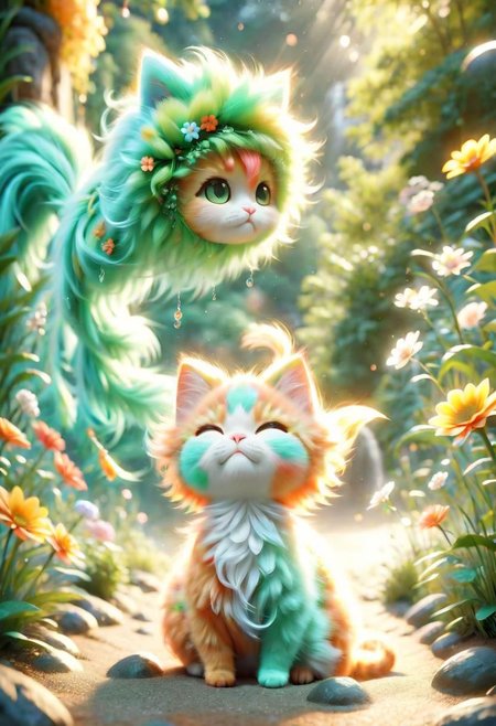 ral-fluff,<lora:ral-fluff:1>,
chibi,masterpiece,best quality,original,official art,cat, hat,flower,blurred background,rendering,beautiful detailed glow,(detailed ice),beautiful detailed sun,sunny, blurred flower, happy