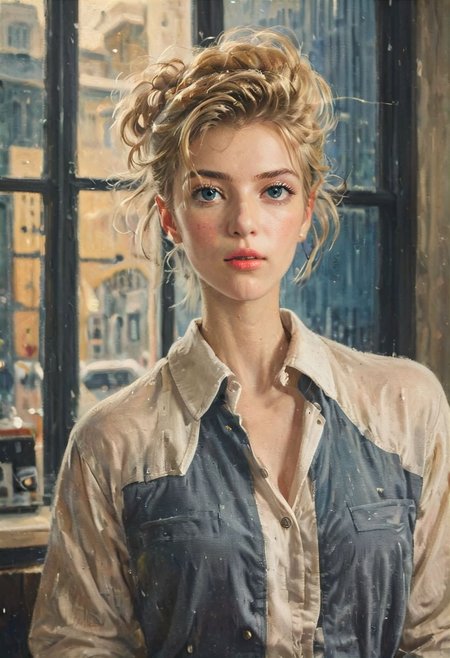 ((a beautiful woman in a Hair Salon, gold and dark blue color Palette, urban city  window view)), 
bust shot, close-up lips, 
modern interior design, cyberpunk, 
Recliner|Dressing table|Table lamp|Screen|Monitor|Signboard_Details,
Metal|Glass|Leather|Textiles|Carpet|Pillow_Texture,
perfect blonde hair, 
(modern photo, fashion dress up:1.1), 24mm, (analog, cinematic, film grain, hazy atmosphere, detailed eyes, (seductive), (epicPhoto), (looking at viewer), (cinematic shot:1.3),
ac_neg1, great lighting, extremely detailed, happy, Hair Salon, impressionist painting, zoya