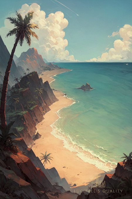 score_9, score_8_up, score_7_up, score_6_up,
highest score,source anime, (no humans), scenery, landscape, ocean, sea, palm tree<lora:sinfully_stylish_SDXL>,<lora:add-detail-xl:1>,<lora:xl_more_art-full_v1:0.7>,<lora:Concept Art DarkSide Style LoRA_Pony XL v6:1>,