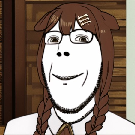 masterpiece, best quality, absurdres, Korone, solo, indoors, smile, dog girl, dog ears, twin braids, sidelocks, hair ornament, detailed face, detailed eyes,, absurd_res, glasses, stubble, smile <lora:Soy:0.9>  <lora:inugamiKorone_v10:0.9>