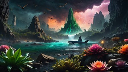 Hyperrealistic art A dark and atmospheric scene inspired by H.P. Lovecraft's "The Call of Cthulhu." In the foreground, the ancient, crumbling city of R'lyeh rises from the depths of the ocean, with its non-Euclidean architecture and impossible angles, covered in seaweed and strange, glowing algae. Towering above the city, the monstrous figure of Cthulhu emerges from the water, his grotesque, squid-like head with writhing tentacles, and massive bat-like wings casting a shadow over the landscape. His eyes glow with a malevolent, otherworldly intelligence. The sky is dark and stormy, with lightning illuminating the chaotic, nightmarish scene. Jagged rocks and towering waves crash around the city, adding to the sense of impending doom. The background features a turbulent ocean and a chaotic, swirling sky filled with dark clouds and flashes of lightning. The atmosphere is filled with a sense of cosmic dread and horror, capturing the terrifying and unfathomable nature of Lovecraft's universe. The overall style is highly detailed and realistic, emphasizing the ancient, alien nature of R'lyeh and the monstrous presence of Cthulhu. 
 <lora:Enhanced_XL_V1:0.8> enhanced, Hyperrealistic art Hyperrealistic art A stargate bustling futuristic cityscape, floating in post-nuclear war destroyed world with nuclear fallout, creating a juxtaposition between advanced technology and human greed, complete with hyperrealistic detail, cinematic lighting and vibrant colors <lora:world_glass:1>, dynamic, cinematic, masterpiece, intricate, hdr, . Extremely high-resolution detail, photographic, realism taken to the extreme, fine texture, incredibly lifelike . Extremely high-resolution details, photographic, realism pushed to extreme, fine texture, incredibly lifelike, RAW Proffesional Photography of a landscape, Long shot, __Kamera__, (comet:0.1), (flowers:0.1), (water lilies:0.1), (insects:0.1), (animals:0.1), (birds:0.1), (waterfall:0.1), (Fish in water:0.1),(Tundra:0.1), (Desert:0.1), (Rainforest:0.1), (Mountains:0.1),  ( Frontal fog:0.1), (Waves:0.1), (Stars:0.1), Sunny, psychedelic, entropy, shallow depth of field detailed background, dark noir style, HDR, RAW, ray tracing reflections, sharp focus, ultra realistic, 12k  <lora:add-detail-xl:1>, cinematic photo, a extreme deep underwater world in which occasionally (full body view of a Orca:2.0), coral reefs, algae, underwater plants, colorful fish, The scene features clear water with (random time of day, random weather:1.3), love and entropy are depicted throughout the scene, with mini insects and microcosms complementing the detailed background, HDR, RAW, ray-traced reflections, sharp focus and ultra-realistic detail, 35mm photograph, film, bokeh, professional, 4k, highly detailed
<lora:SDXLHighDetail_v5:1> <lora:more_details:1>, nsfw, Raw poster, concept art, landscape, psychedelic, Raw poster, concept art, landscape, psychedelic, depicting a two-part scenario of the same scene: in the upper half, a dark magic ocean  lonely islands with palms, coconut trees, waterfalls, flowers, insects, birds, where dolphins play in the waves and the occasional shark fin breaks the surface; transitioning seamlessly into the lower half, a microcosm of an very deep and very dark underwater world with (colorful fish, mystical lights, coral reefs, seaweed, underwater plants:1.3),  and occasional (orcas:0.9) and sharks gliding through the depths., foggy, random weather, random daytime,  (love:1.3), (spring saeson in the ball:1.3), entropy, (mini insect:0.1), shallow depth of field detailed background, sunshaft, surreal, dark noir style, HDR, RAW, ray tracing reflections, sharp focus, ultra realistic, 12k
<lora:dreamcolor:0.3> <lora:EDG_-_Test_Lora:0.3> <lora:more_details:0.3>, Raw poster, concept art, landscape, psychedelic, Cloudy,Twilight, Crescent moonlight,beautiful waterfall in the middle of a forest, swiss landscapes, (love:1.1), Ice fog, entropy, (mini insect:0.1), (shallow depth of field detailed background:1.2), dark noir style, HDR, ray tracing reflections, sharp focus, ultra realistic, 12k <lora:add-detail-xl:1><lora:LowRA:1> <lora:more_details:1> ,m0nst3rfy3 <lora:m0nst3rfy3(0.5-1)M:1>, <lora:SDXLHighDetail_v5:1> . Extremely high-resolution details, photographic, realism pushed to extreme, fine texture, incredibly lifelike