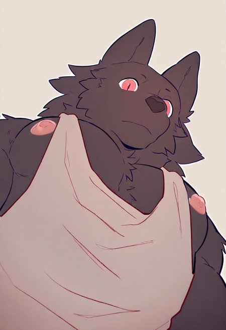score_9_up, score_8_up, score_7_up, masterpiece, best quality, very aesthetic, highres, ultra detailed, masterpiece, best quality, newest, absurdres, highres, 2024, 2023, masterpiece, best quality, amazing quality, pec pov \(meme\), 1boy, solo, male focus, mature male, looking at viewer, looking down, from below, upper body, close-up, nipples, nipple slip, large pectorals, pectoral focus, sidepec, tank top, grey tank top, muscular, muscular male, bara, simple background, leonhoun, canine, black fur, red eyes, furry