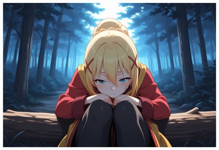 Score 9, Score 8, Score 7, Masterpiece, High Quality, Good Quality, Latest Model, High Resolution, Absurd, ((White Border)), Cinematic Lighting, High Contrast (Edge Light: 0.6), Dynamic Vision, <lora:illustriousXL_stabilizer_v1.23:0.3> <lora:NOOB_vp1_detailer_by_volnovik_v1:0.3> <lora:ponyv6_noobE11_2_adamW-000017:0.45> <lora:checkpoint-e18_s306:1.5> <lora:haiz_ai_illu:0.7>, Vibrant Colors, Bright Color, Dynamic Colors, Colorful Image, High Contrast, Saturated Colors, Thick Line, Bright Colors, Good Lighting, Color Saturation, Masterpiece, Best Quality, source_hentai, 
(((Medium close-up))),solo,1girl,
Darkness-Liver020, darkness \(konosuba\)
sitting on a log, surrounded by ruins, in the background a leafy forest, daylight, good lighting, exhausted, looking at the viewer, looking at the viewer, healing her wounds,