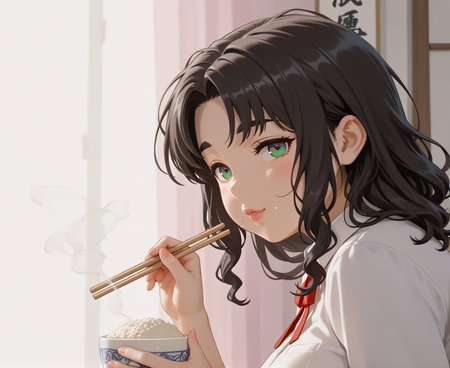 PonyScores7, source_anime, ah1, IllustriousQual, <lora:natsumi_style:0.5>, <lora:by_usakun-pony:0.4> by usakun, <lora:Akina_Bbw_Style_-_PonyXL:0.2> AkinBw
BREAK 1girl, mature female, (curvy), round-chin, caucasian, <lora:ETO_OCPonyXL:0.5> eto_oc, skindentation, (plump), thick thighs, wide hips, busty, voluptuous, lips, <lora:venus body PonyXL:0.4>, <lora:shinyskin2:0.2> glistening skin
BREAK (curly hair), long hair, (black hair:1.4), (parted hair:1.7), messy hair, kinky curls
BREAK (half green and brown eyes), (colorful eyes), (multicolored eyes), (downturned eyes:1.4), expressive eyes
BREAK <lora:Expressive_H:0.2> Expressiveh, <lora:Emotional_Anime_Expressions_PonyXL_Concept:0.2> emotional, <lora:Best_Facial_Expression_LoRA_PONY:0.2>, <lora:Detailed expressive EXEV style -XL Pony V1.0:0.2> FaceDetail, (round face:1.2), (thick eyebrows:1.3), (plump face), <lora:Round_face:0.2>
BREAK (eating, bowl, upper body, holding chopsticks, rice bowl, from side, looking at viewer, eating, rice grain on face)
BREAK brown, Grey, and White The magician wears a tailored suit or a themed costume
BREAK (Smoke signals rising from a campfire)
BREAK <lora:xl_more_art-full_v1:0.2>, <lora:aesthetic_anime_v1s:0.2>, <lora:EpicF4nta5yXL:0.2>, <lora:detailxl:0.2> detailxl, <lora:Fant5yP0ny:0.2>, best quality, amazing quality, best aesthetic, absurdres, illustration, Volumetric_Lighting, ultra-detailed, very aesthetic, intricate details, 8k, masterpiece, best_quality
BREAK (zoom_out:1.8), (Low-Angle Shot)
BREAK Stable_Yogis_PDXL_Positives, AS-Adult, <lora:Complicated fantasy portrait - XL Pony V2.0:0.3>, bad-hands-5, <lora:HDA_Detailer:0.5>, HDA_FatGirlXL