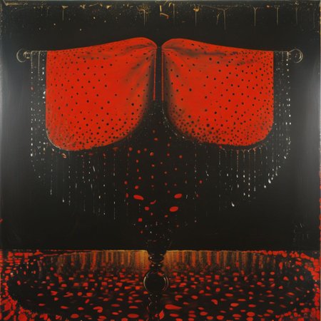 oil masterpiece painting style by Yayoi Kusama. panty, showcasing its glittery and elegant design. The panty is adorned with intricate patterns and sparkling embellishments, reflecting light as it catches the viewer's eye. The background is filled with particles, powder explosions, and splashes of color, creating a dynamic and dramatic atmosphere. The overall ambiance of the image is both fashionable and artistic, showcasing the true essence of high-end design